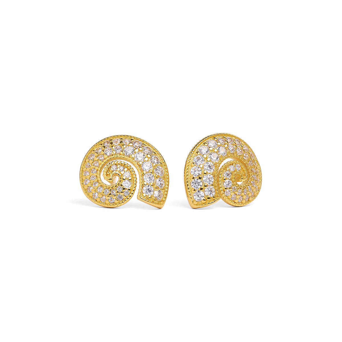 Ohrstecker Escala von BERND WOLF aus 24-Karat-goldplattiertem Sterlingsilber mit Zirkonia, Designlinie Maritim.