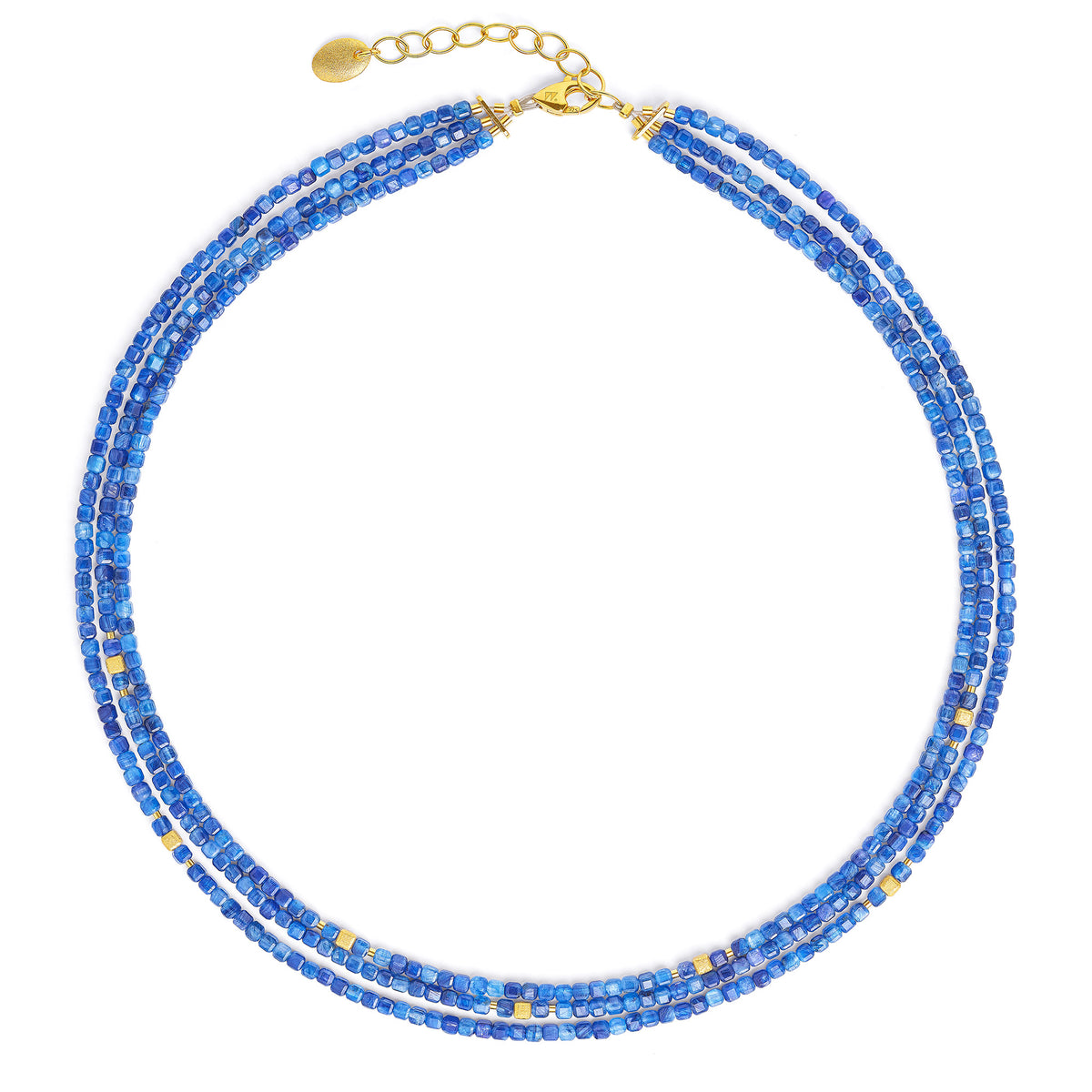 Halskette Cutrias von BERND WOLF aus 24-Karat-goldplattiertem Sterlingsilber mit Kyanit, Designlinie Cubes.