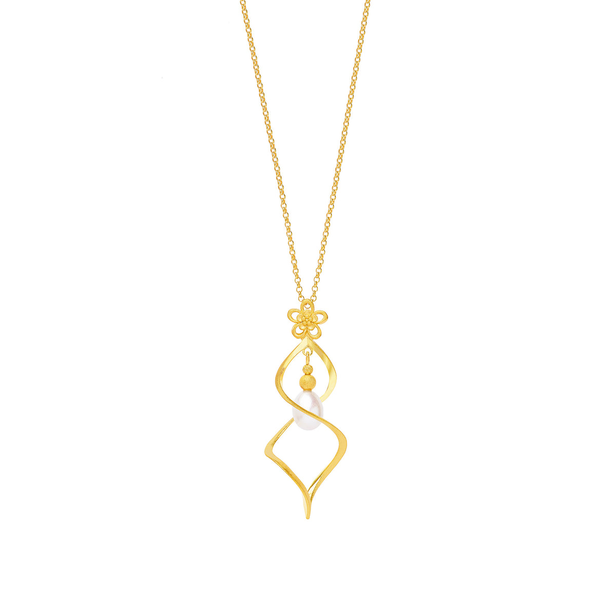 Kette mit Anhänger Spiranni von BERND WOLF aus 24-Karat-goldplattiertem Sterlingsilber mit Süßwasserperle, Designlinie Flowertimes.
