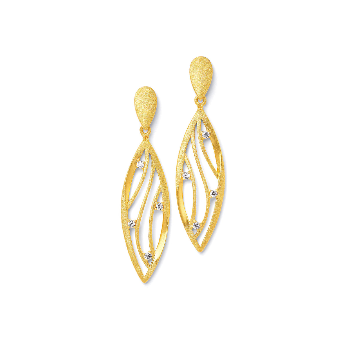 Ohrhänger Selmi von BERND WOLF aus 24-Karat-goldplattiertem Sterlingsilber mit Zirkonia, Designlinie Swing.