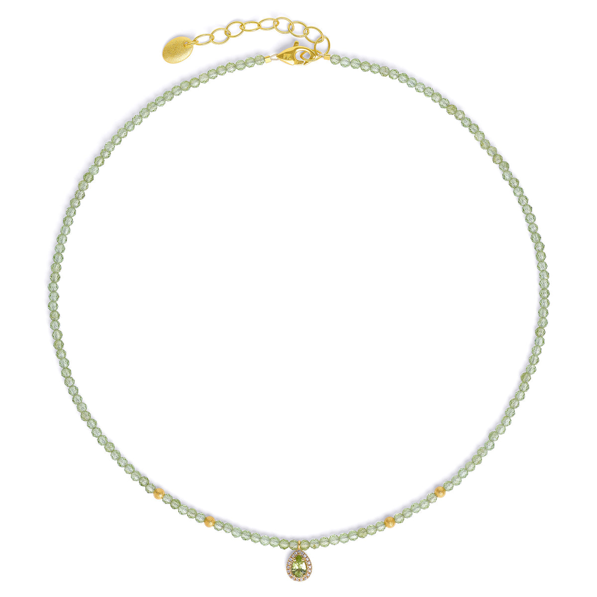 Halskette Mariela von BERND WOLF aus 24-Karat-goldplattiertem Sterlingsilber mit Peridot, Designlinie Aqua.