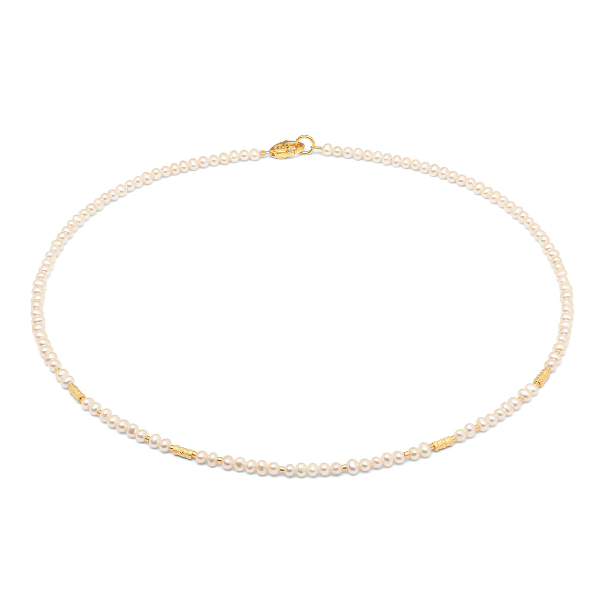 Halskette Wasena von BERND WOLF aus 24-Karat-goldplattiertem Sterlingsilber mit Süßwasserperle, Designlinie Mosaik.