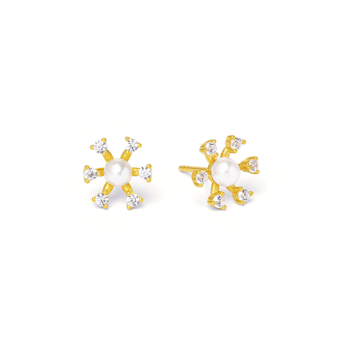 Ohrstecker Crystalli von BERND WOLF aus 24-Karat-goldplattiertem Sterlingsilber mit Süßwasserperle, Designlinie Brilliana.