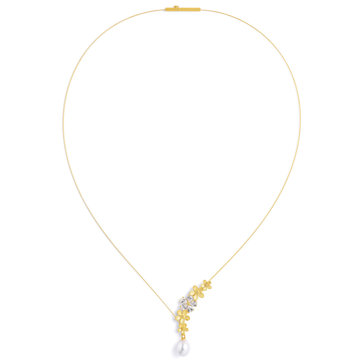 Collier Yamacella von BERND WOLF aus 24-Karat-goldplattiertem Sterlingsilber mit Süßwasserperle, Designlinie Flowertimes.