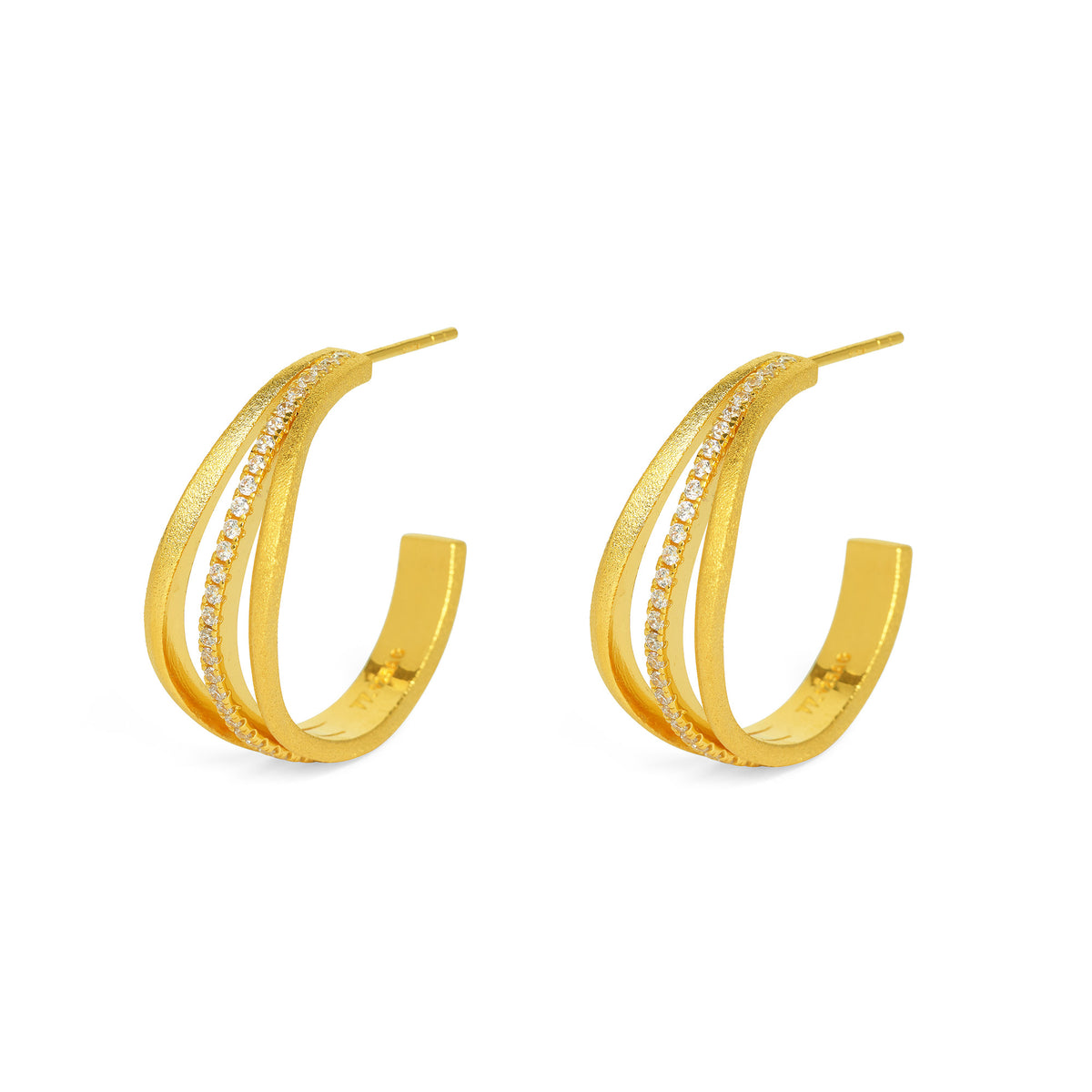 Creolen Sentros von BERND WOLF aus 24-Karat-goldplattiertem Sterlingsilber mit Zirkonia, Designlinie Sentro.