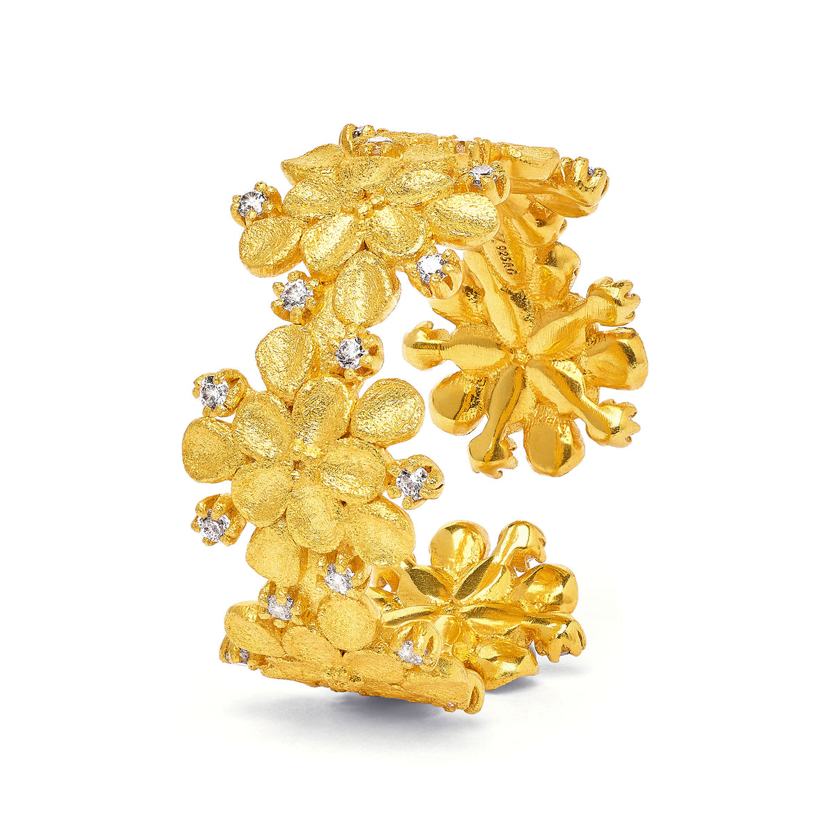 Ring Cericera von BERND WOLF aus 24-Karat-goldplattiertem Sterlingsilber mit Zirkonia, Designlinie Flowertimes.