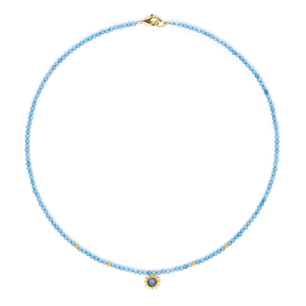 Kette mit Anhänger Solena von BERND WOLF aus 14-Karat-Gold mit Topas blau, Designlinie Soleil.