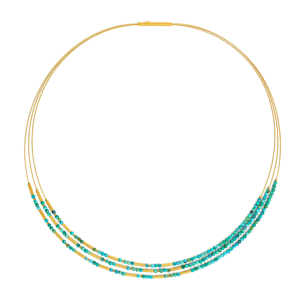Collier Clini von BERND WOLF aus 24-Karat-goldplattiertem Sterlingsilber mit Türkis blau, Designlinie Cleopatra.
