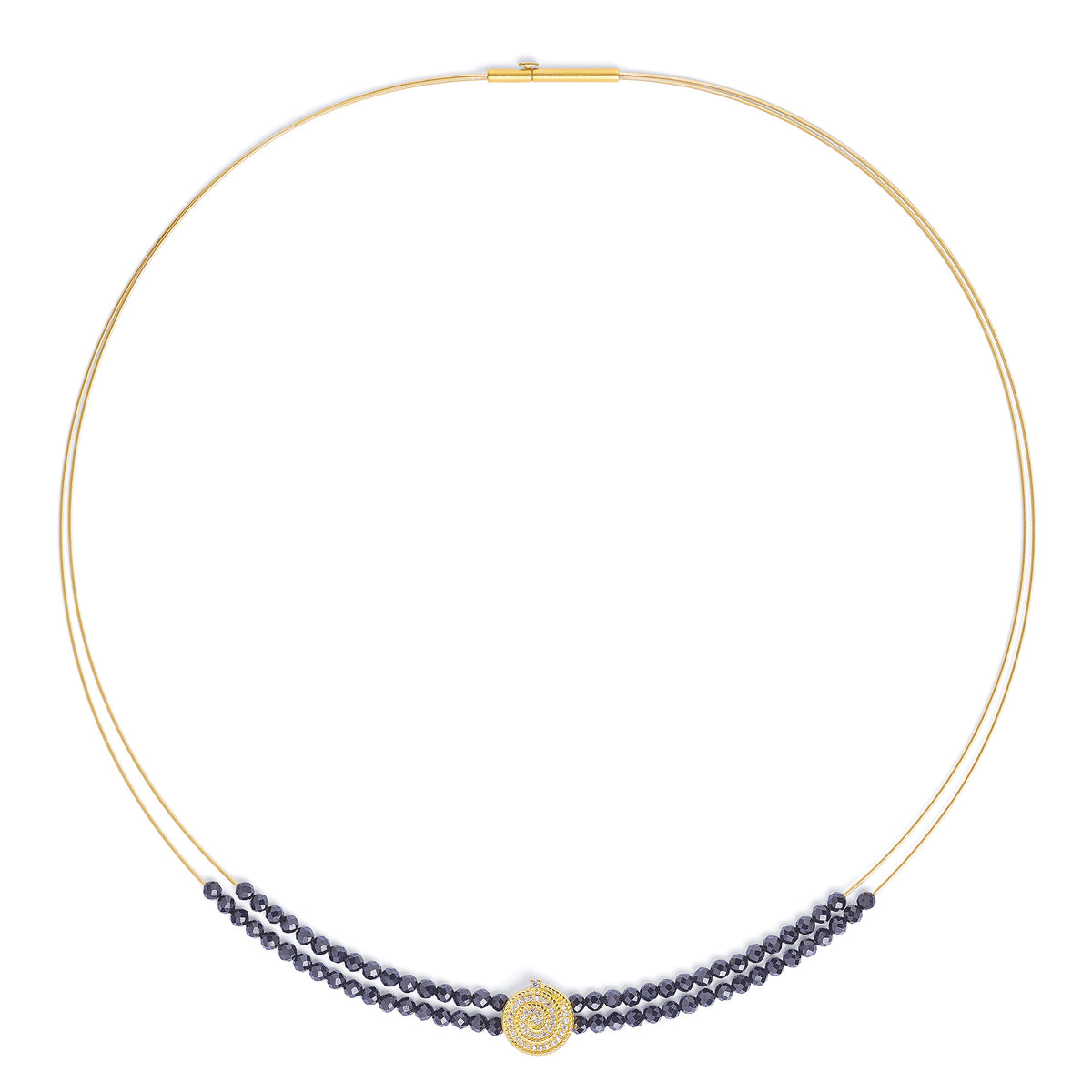 Collier Spiscala von BERND WOLF aus 24-Karat-goldplattiertem Sterlingsilber mit Spinell, Designlinie Maritim.