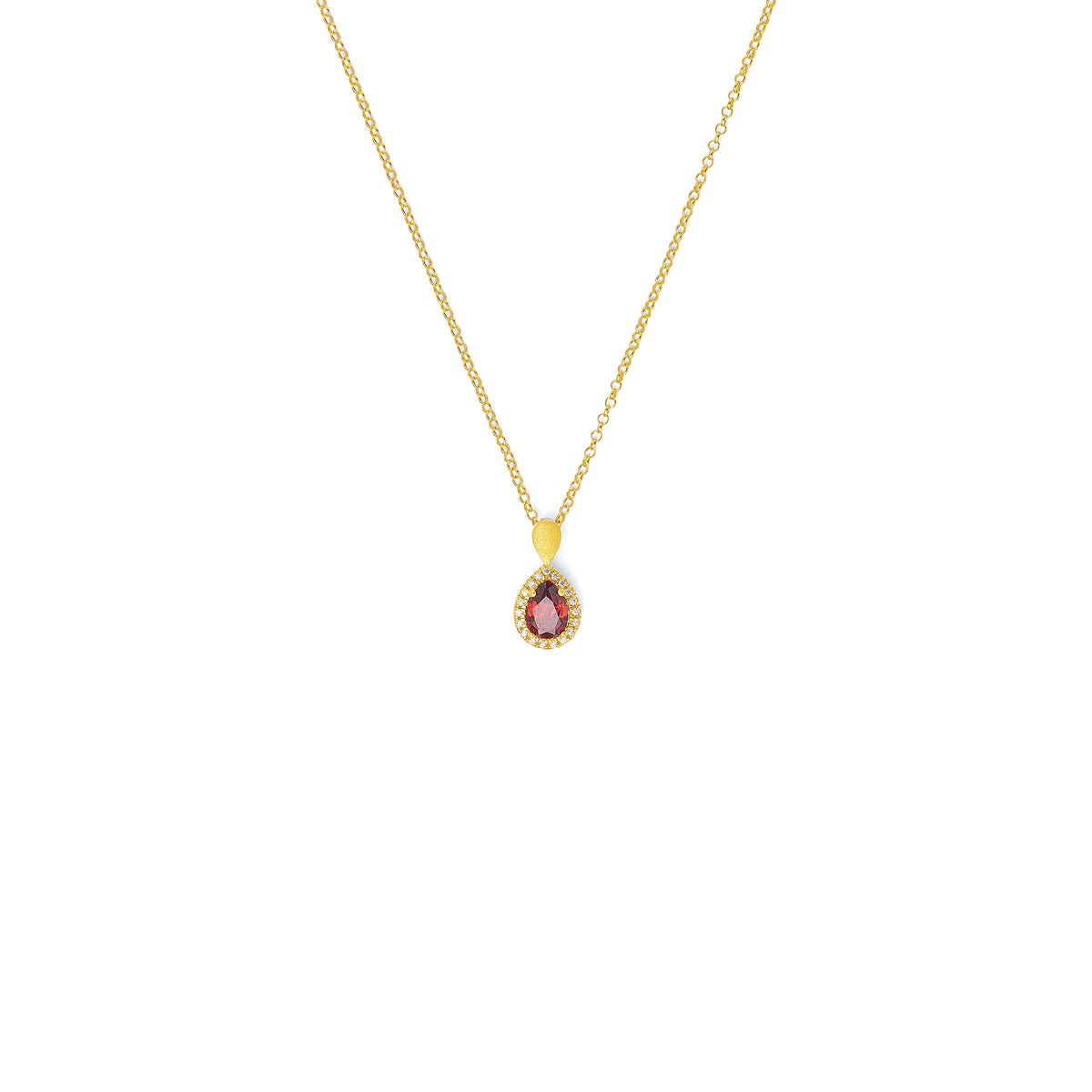 Kette mit Anhänger Antoinette von BERND WOLF aus 24-Karat-goldplattiertem Sterlingsilber mit Granat, Designlinie Aqua.