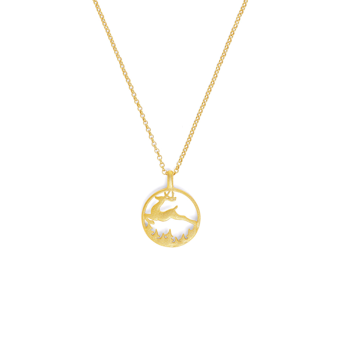 Kette mit Anhänger Hirschsprung von BERND WOLF aus 24-Karat-goldplattiertem Sterlingsilber, Designlinie Bergwelt.