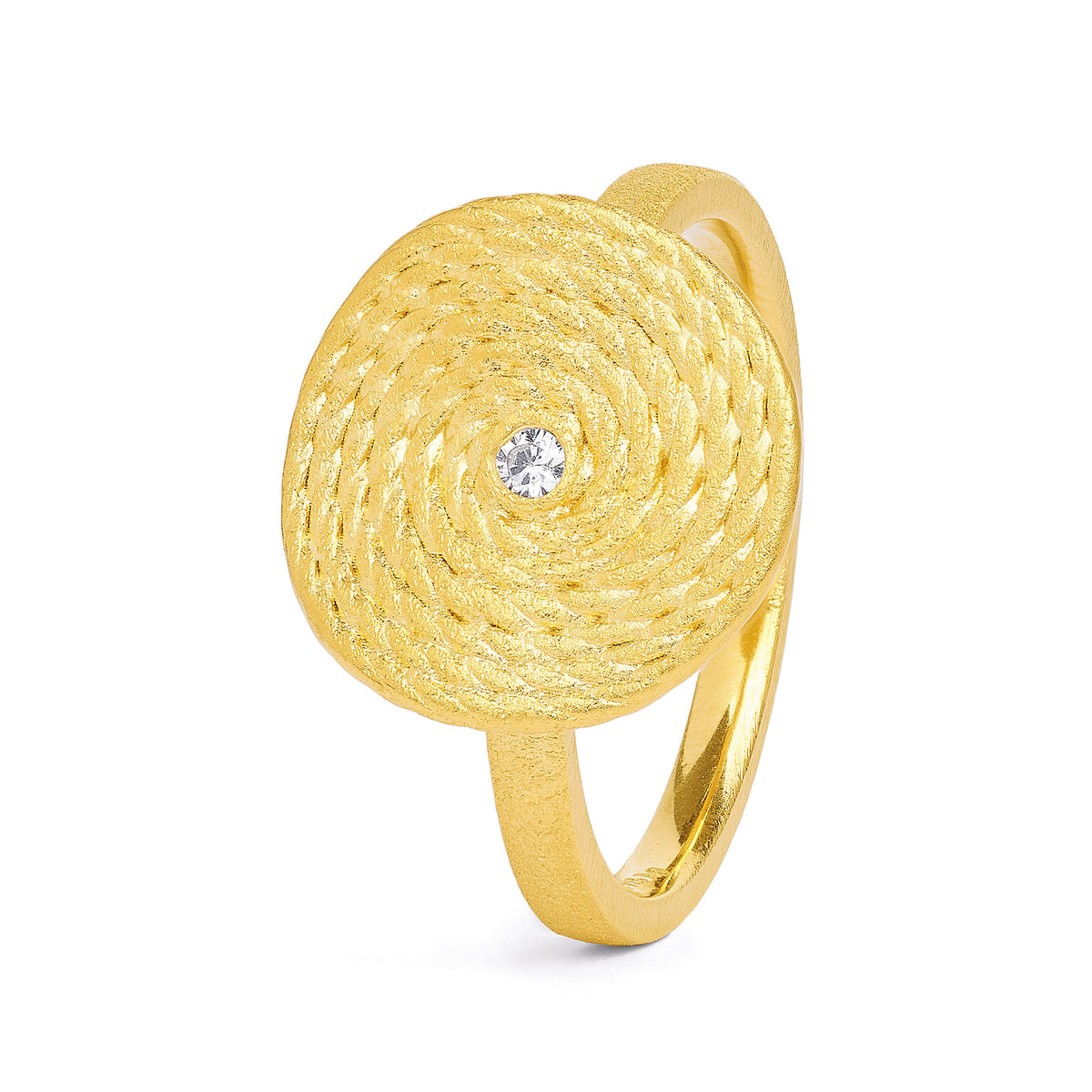 Ring Liana von BERND WOLF aus 24-Karat-goldplattiertem Sterlingsilber mit Zirkonia, Designlinie Liana.