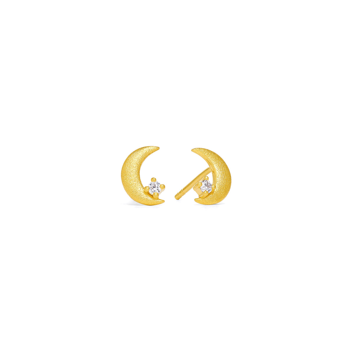Ohrstecker Mond von BERND WOLF aus 24-Karat-goldplattiertem Sterlingsilber mit Zirkonia, Designlinie Sun&Moon.