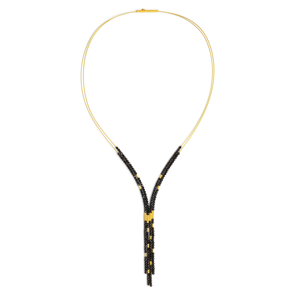 Y-Collier Yaneki von BERND WOLF aus 24-Karat-goldplattiertem Sterlingsilber mit Spinell, Designlinie Cleopatra.
