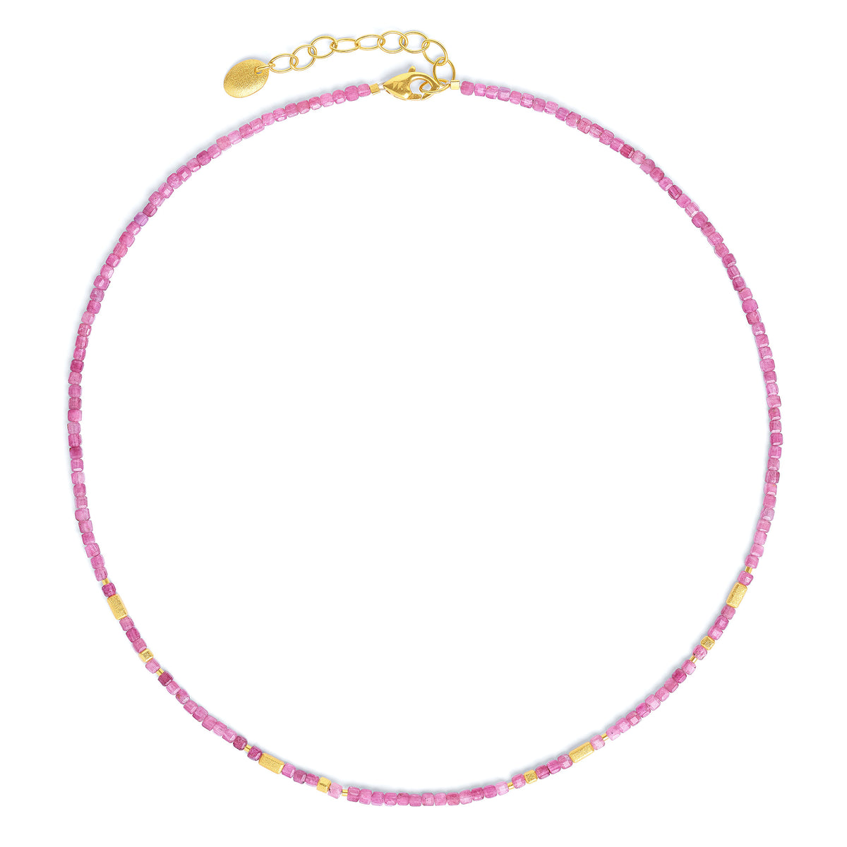Halskette Cubelia von BERND WOLF aus 24-Karat-goldplattiertem Sterlingsilber mit Turmalin pink, Designlinie Cubes.