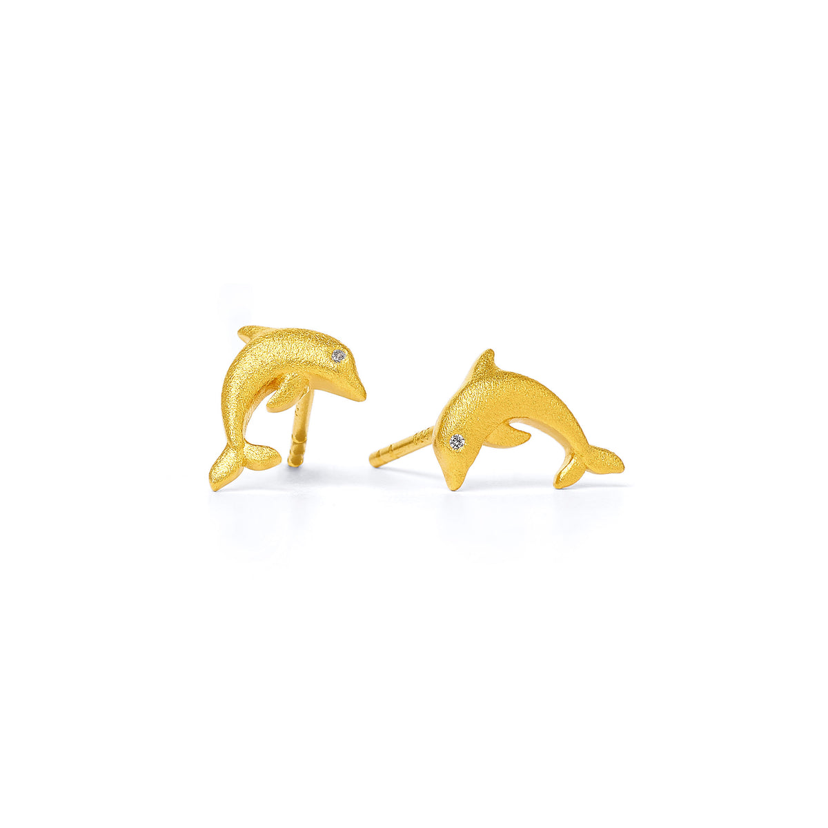 Ohrstecker Delfin von BERND WOLF aus 24-Karat-goldplattiertem Sterlingsilber mit Zirkonia, Designlinie Maritim.