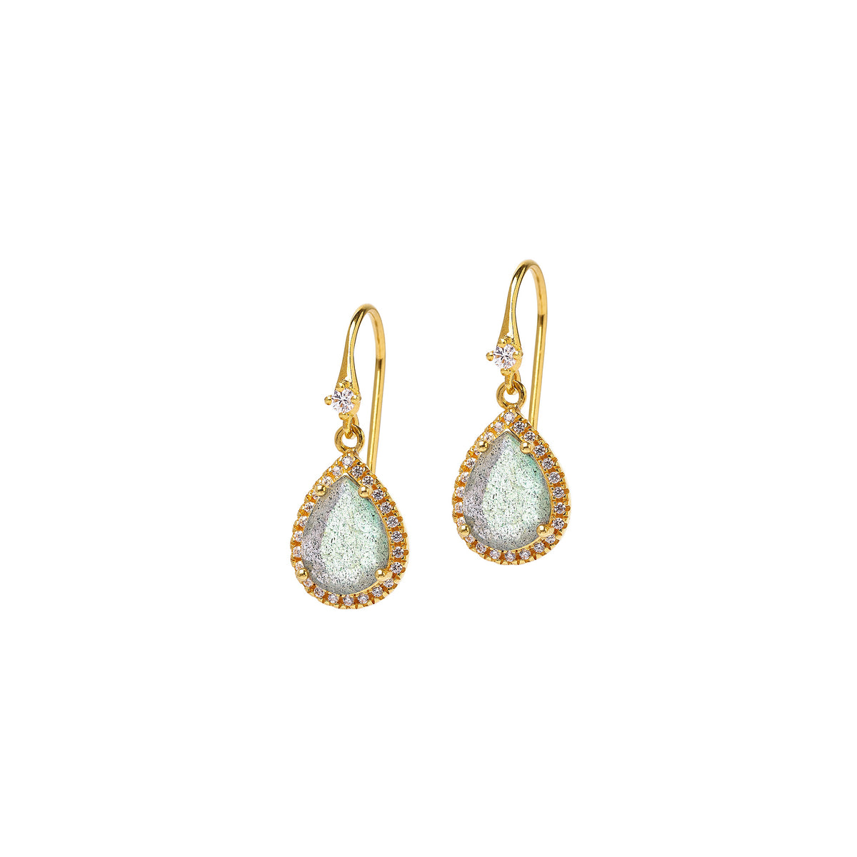 Ohrhänger Antonia von BERND WOLF aus 24-Karat-goldplattiertem Sterlingsilber mit Labradorit, Designlinie Aqua.