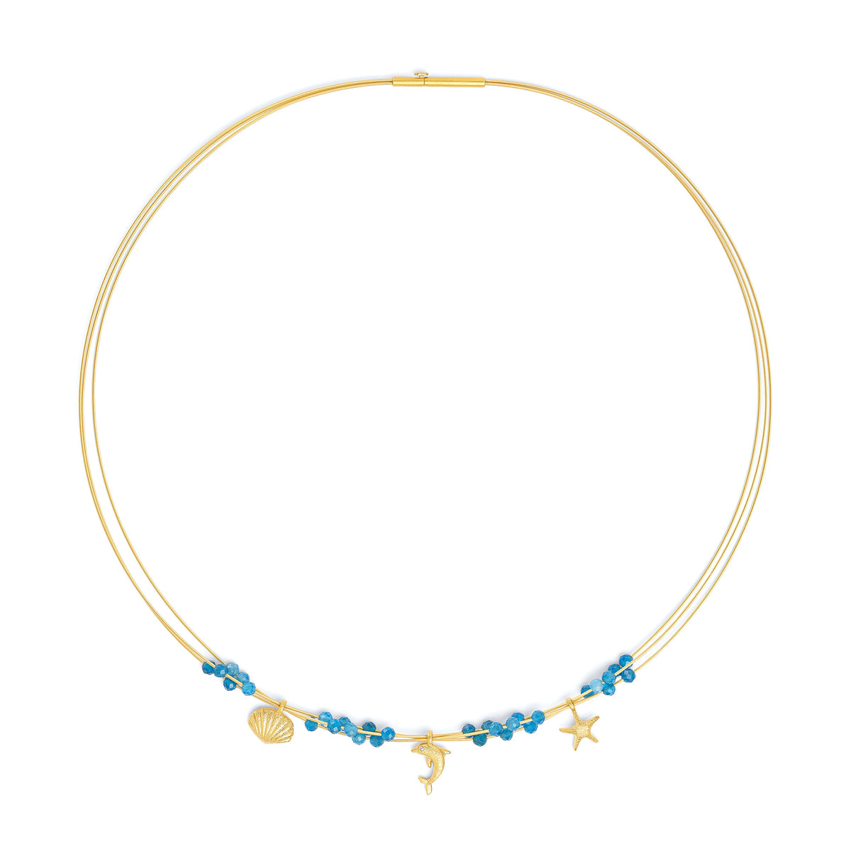 Collier Marei von BERND WOLF aus 24-Karat-goldplattiertem Sterlingsilber mit Apatit, Designlinie Maritim.