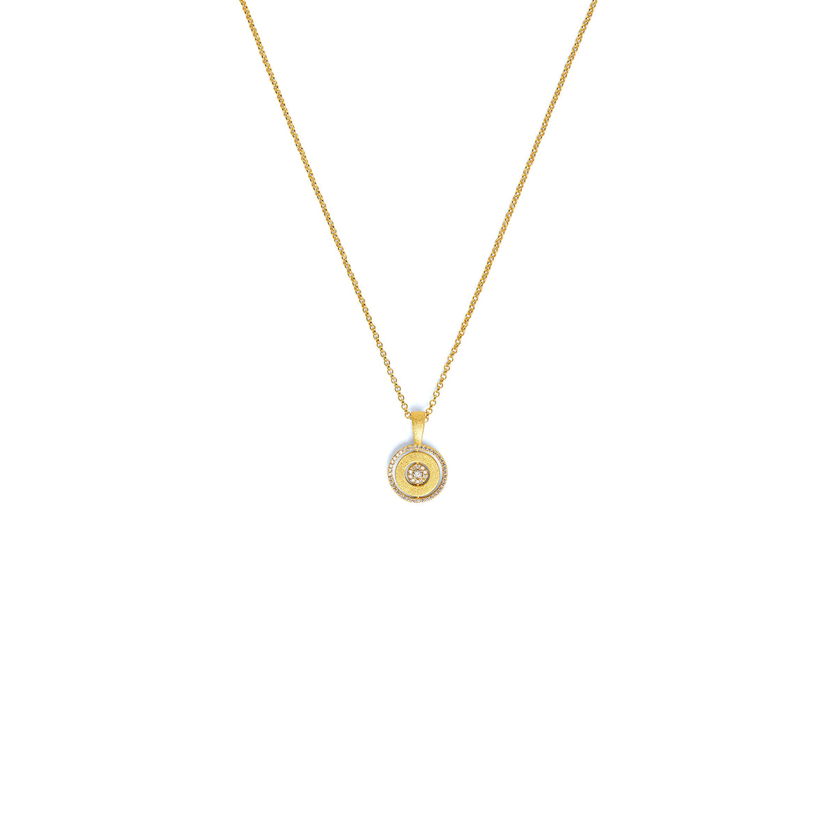 Kette mit Anhänger Pirouette von BERND WOLF aus 24-Karat-goldplattiertem Sterlingsilber mit Zirkonia, Designlinie Pirouette.