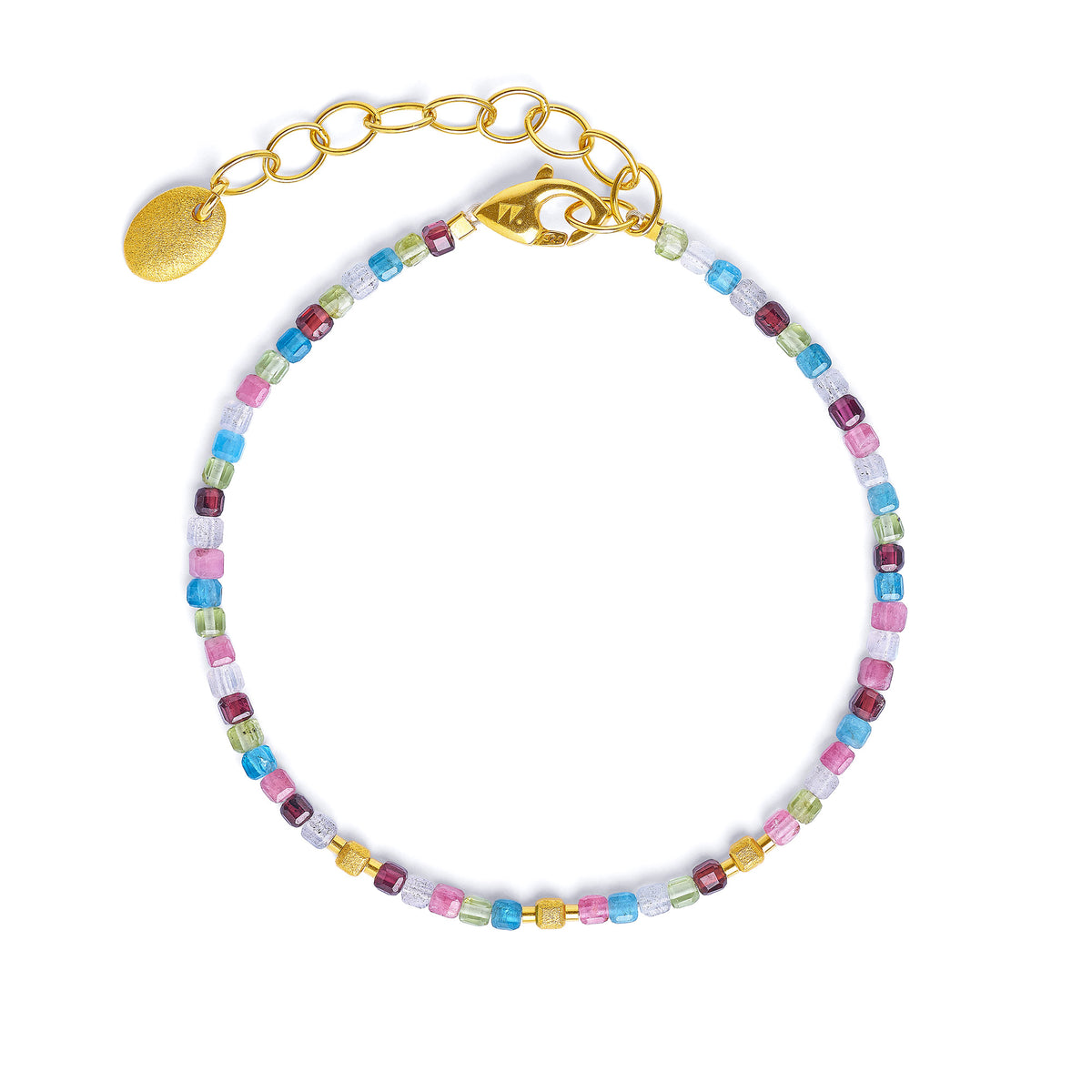 Armkette Cusevi von BERND WOLF aus 24-Karat-goldplattiertem Sterlingsilber mit Multicolor, Designlinie Cubes.