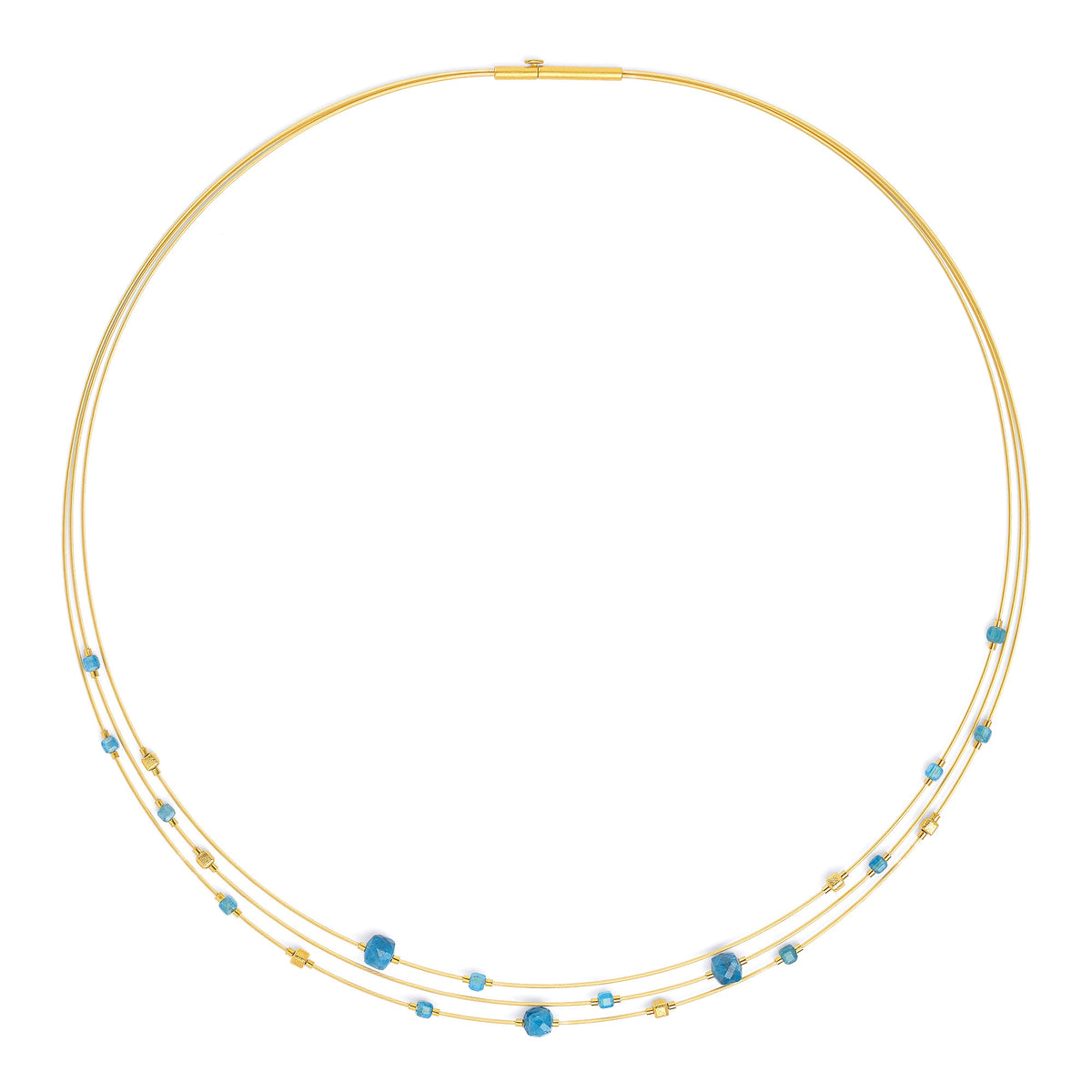 Collier Cubetinos von BERND WOLF aus 24-Karat-goldplattiertem Sterlingsilber mit Apatit, Designlinie Cubes.