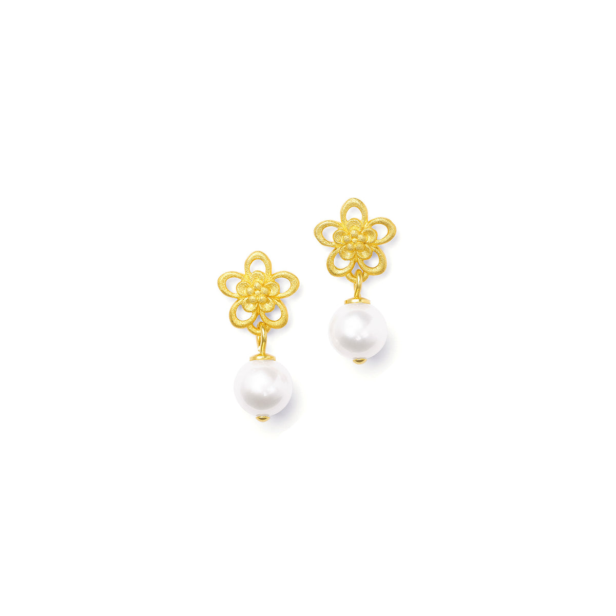 Ohrhänger Ceresi von BERND WOLF aus 24-Karat-goldplattiertem Sterlingsilber mit Süßwasserperle, Designlinie Flowertimes.