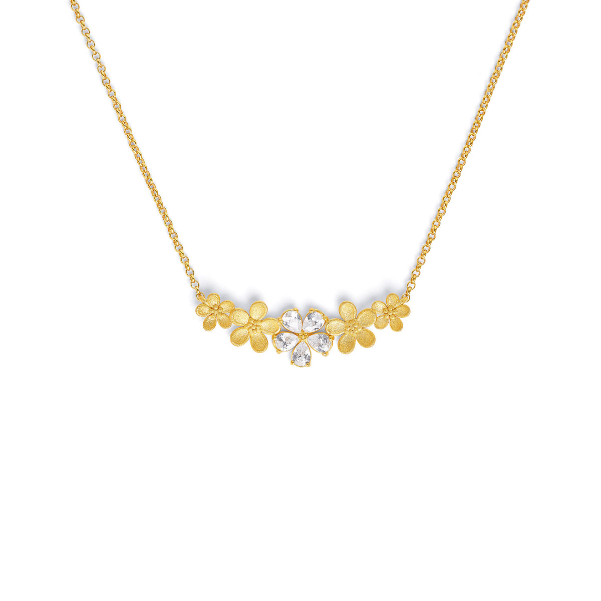 Kette mit Anhänger Margie von BERND WOLF aus 24-Karat-goldplattiertem Sterlingsilber mit Zirkonia, Designlinie Flowertimes.