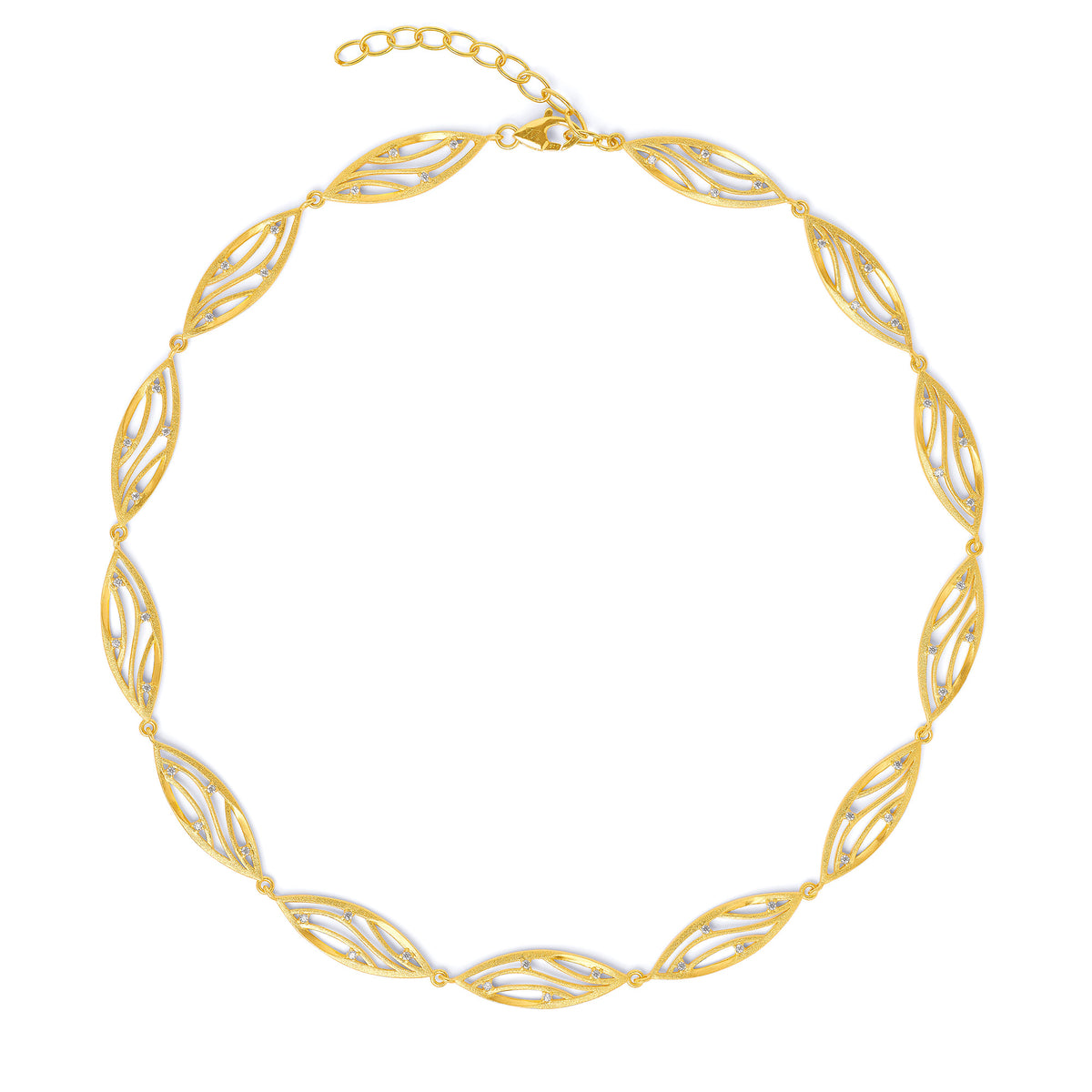 Halskette Selmia von BERND WOLF aus 24-Karat-goldplattiertem Sterlingsilber mit Zirkonia, Designlinie Swing.