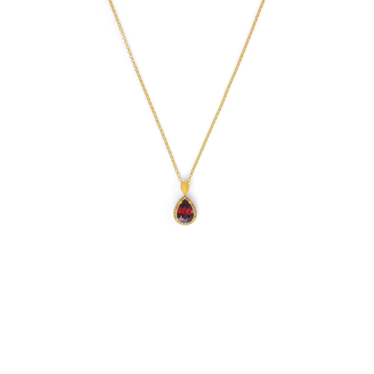 Kette mit Anhänger Antonia von BERND WOLF aus 24-Karat-goldplattiertem Sterlingsilber mit Granat, Designlinie Aqua.