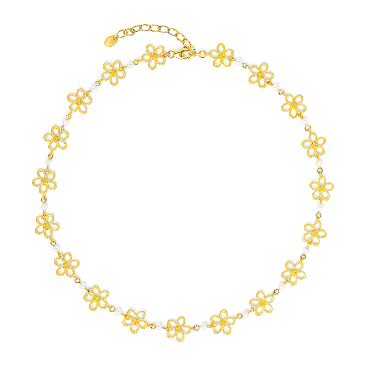 Halskette Cerosi von BERND WOLF aus 24-Karat-goldplattiertem Sterlingsilber mit Süßwasserperle, Designlinie Flowertimes.
