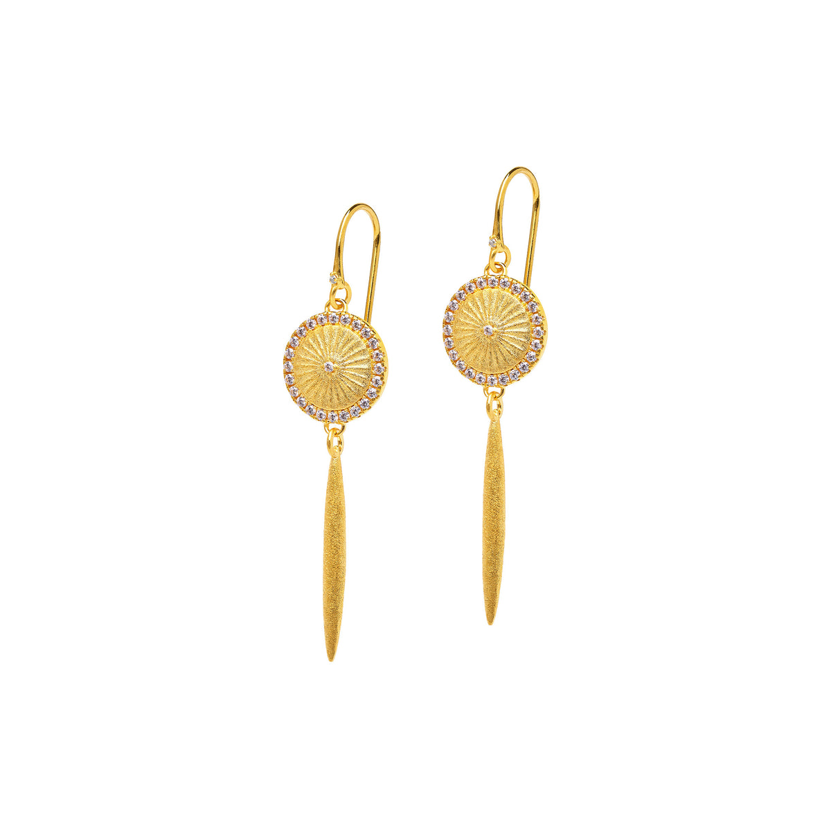 Ohrhänger Sonnela von BERND WOLF aus 24-Karat-goldplattiertem Sterlingsilber mit Zirkonia, Designlinie Sun&Moon.