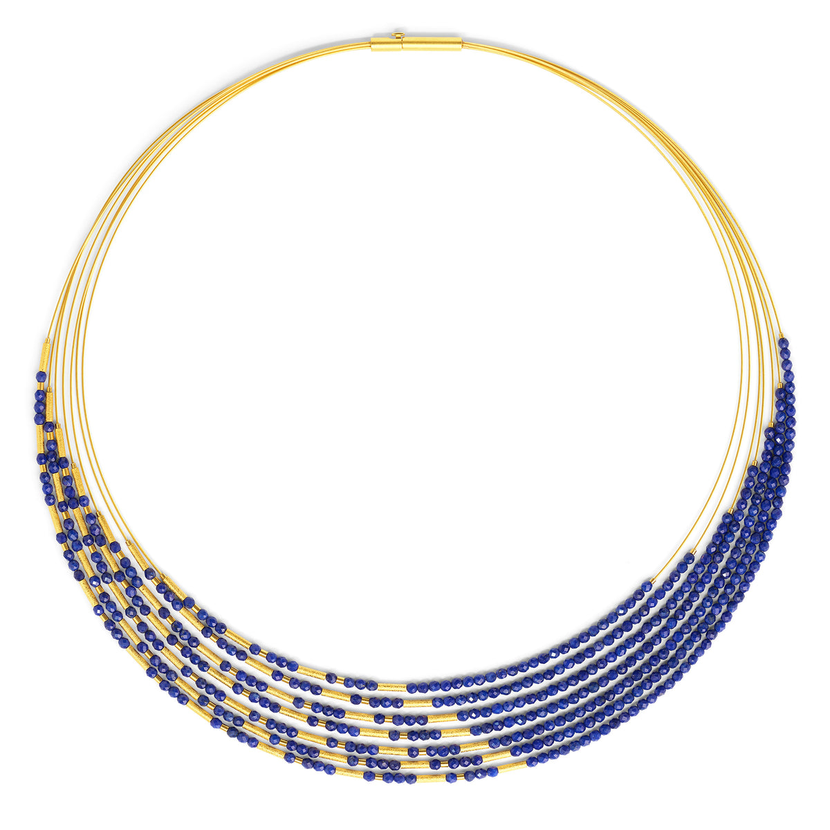 Collier Cliascala von BERND WOLF aus 24-Karat-goldplattiertem Sterlingsilber mit Lapislazuli, Designlinie Cleopatra.