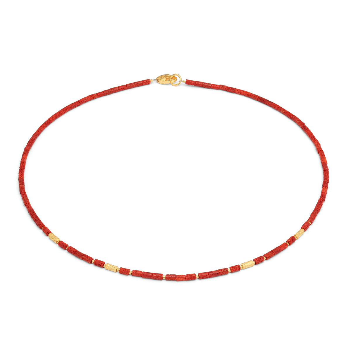 Halskette Wasena von BERND WOLF aus 24-Karat-goldplattiertem Sterlingsilber mit Wurzelkoralle, Designlinie Mosaik.