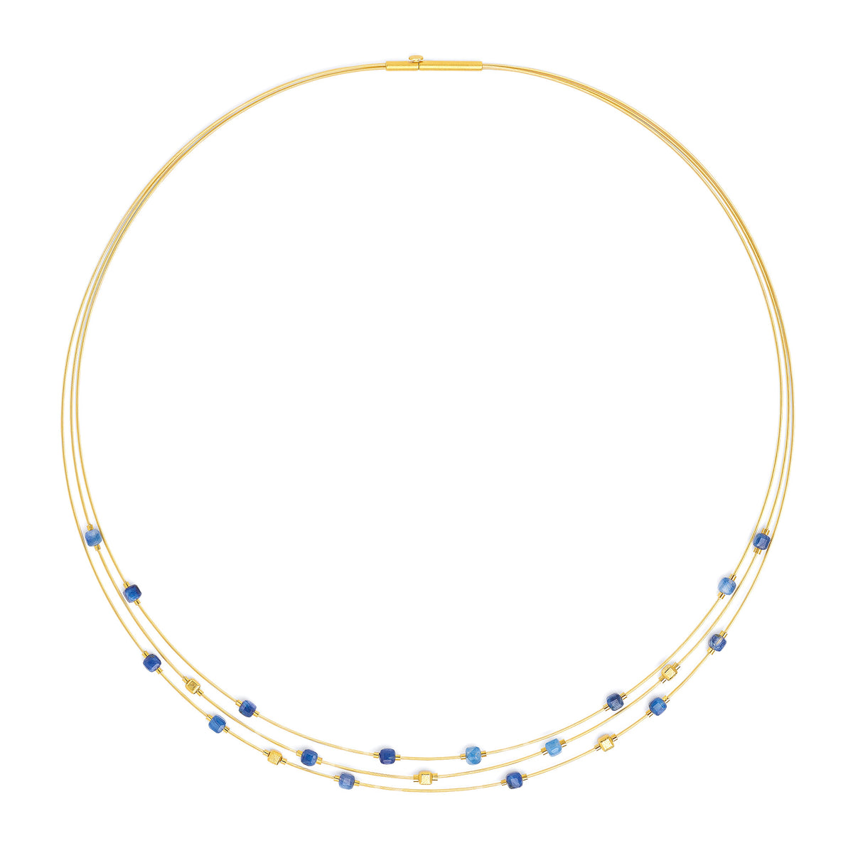 Collier Cusceno von BERND WOLF aus 24-Karat-goldplattiertem Sterlingsilber mit Kyanit, Designlinie Cubes.