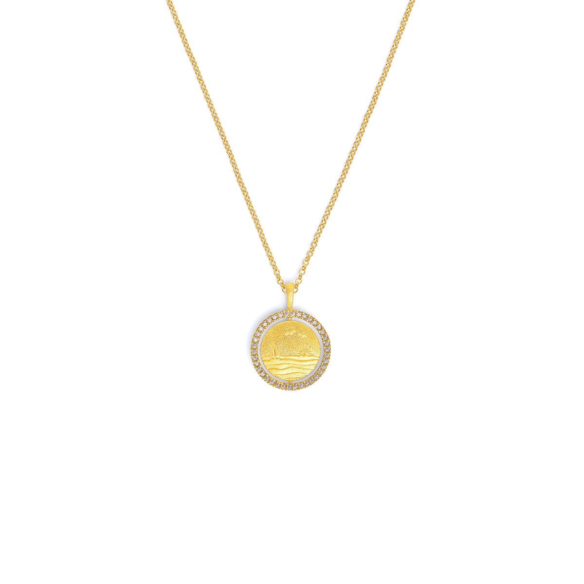 Kette mit Anhänger Sun&Sea von BERND WOLF aus 24-Karat-goldplattiertem Sterlingsilber mit Zirkonia, Designlinie Sun&Moon.