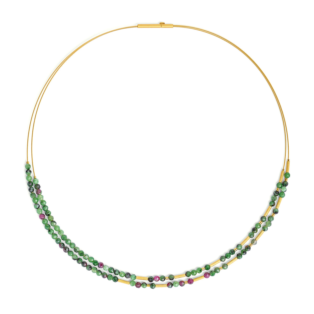 Collier Clinzo von BERND WOLF aus 24-Karat-goldplattiertem Sterlingsilber mit Rubin-Zoisit, Designlinie Cleopatra.