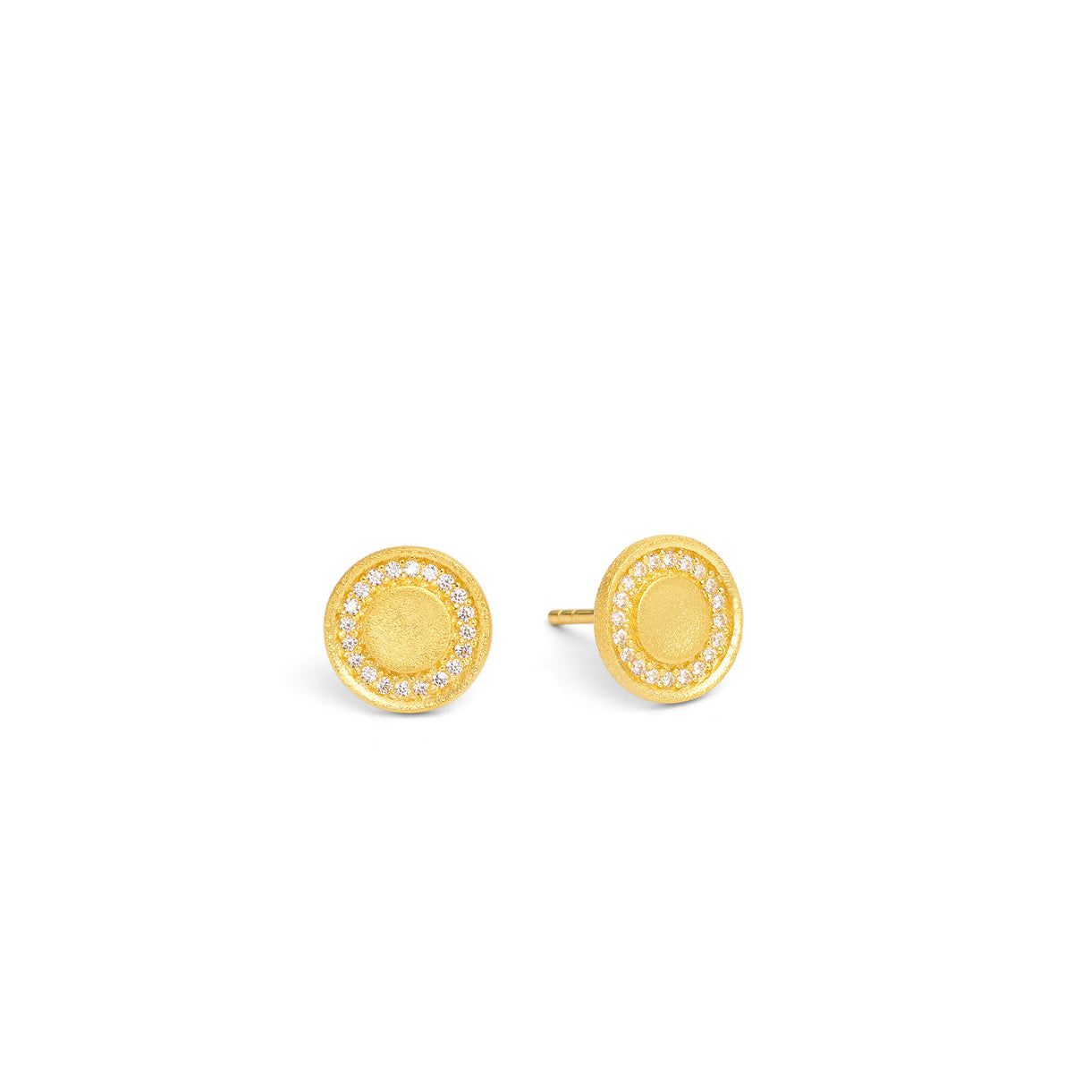 Ohrstecker Cavi von BERND WOLF aus 24-Karat-goldplattiertem Sterlingsilber mit Zirkonia, Designlinie Concave.