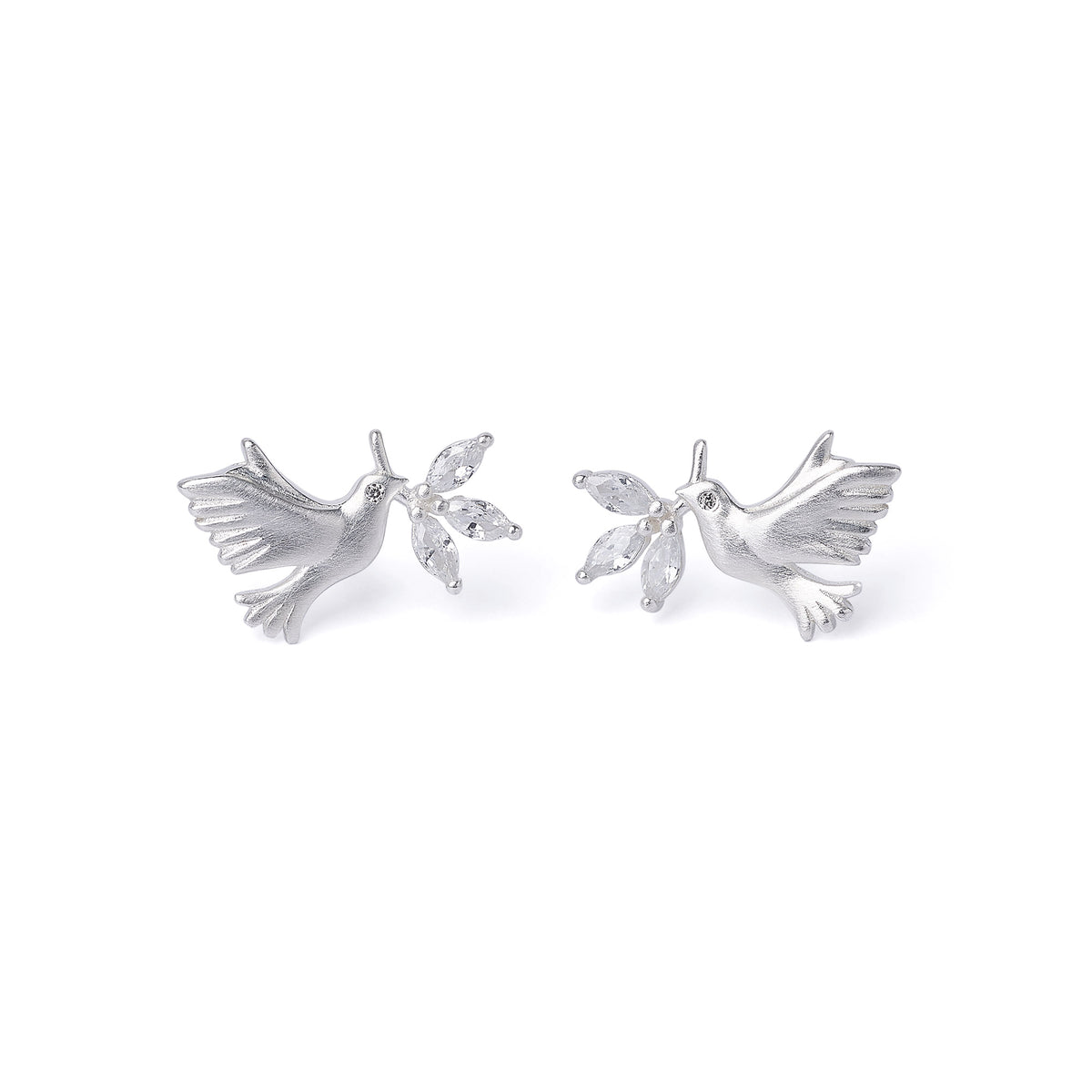 Ohrstecker Taube von BERND WOLF aus 925er Sterlingsilber mit Zirkonia, Designlinie Friedenstaube.