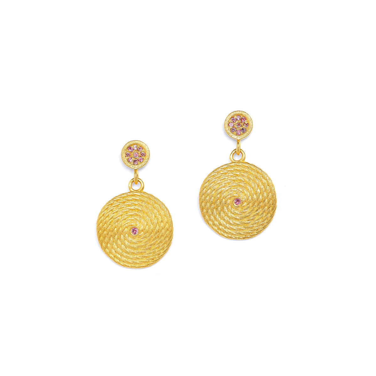 Ohrhänger Lianas von BERND WOLF aus 24-Karat-goldplattiertem Sterlingsilber mit Turmalin pink, Designlinie Liana.