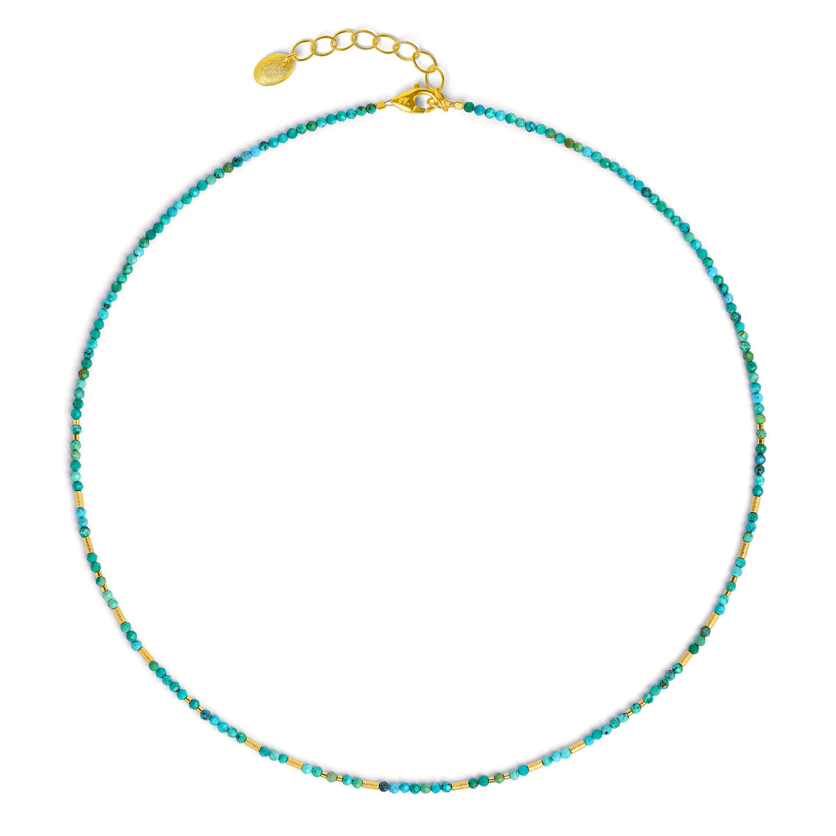 Halskette Tabaci von BERND WOLF aus 24-Karat-goldplattiertem Sterlingsilber mit Türkis blau, Designlinie Cleopatra.