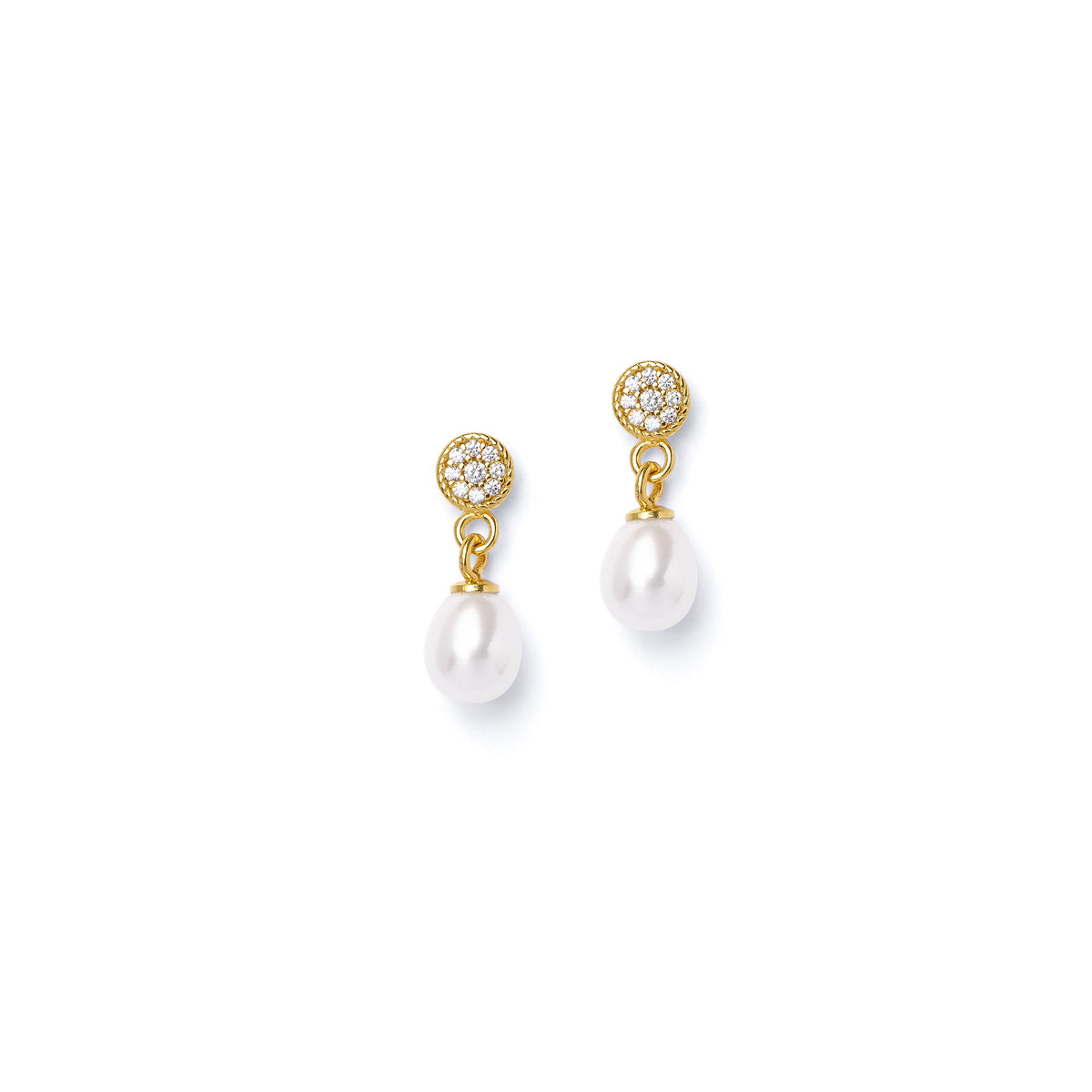 Ohrhänger Verinis von BERND WOLF aus 24-Karat-goldplattiertem Sterlingsilber mit Süßwasserperle, Designlinie Sparkling Pavé.