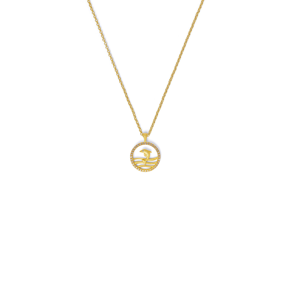 Kette mit Anhänger Delfinias von BERND WOLF aus 24-Karat-goldplattiertem Sterlingsilber mit Zirkonia, Designlinie Maritim.