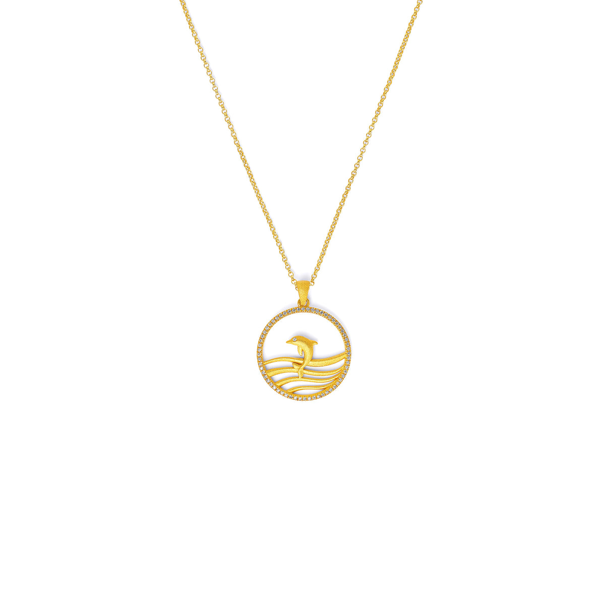 Kette mit Anhänger Delfino von BERND WOLF aus 24-Karat-goldplattiertem Sterlingsilber mit Zirkonia, Designlinie Maritim.