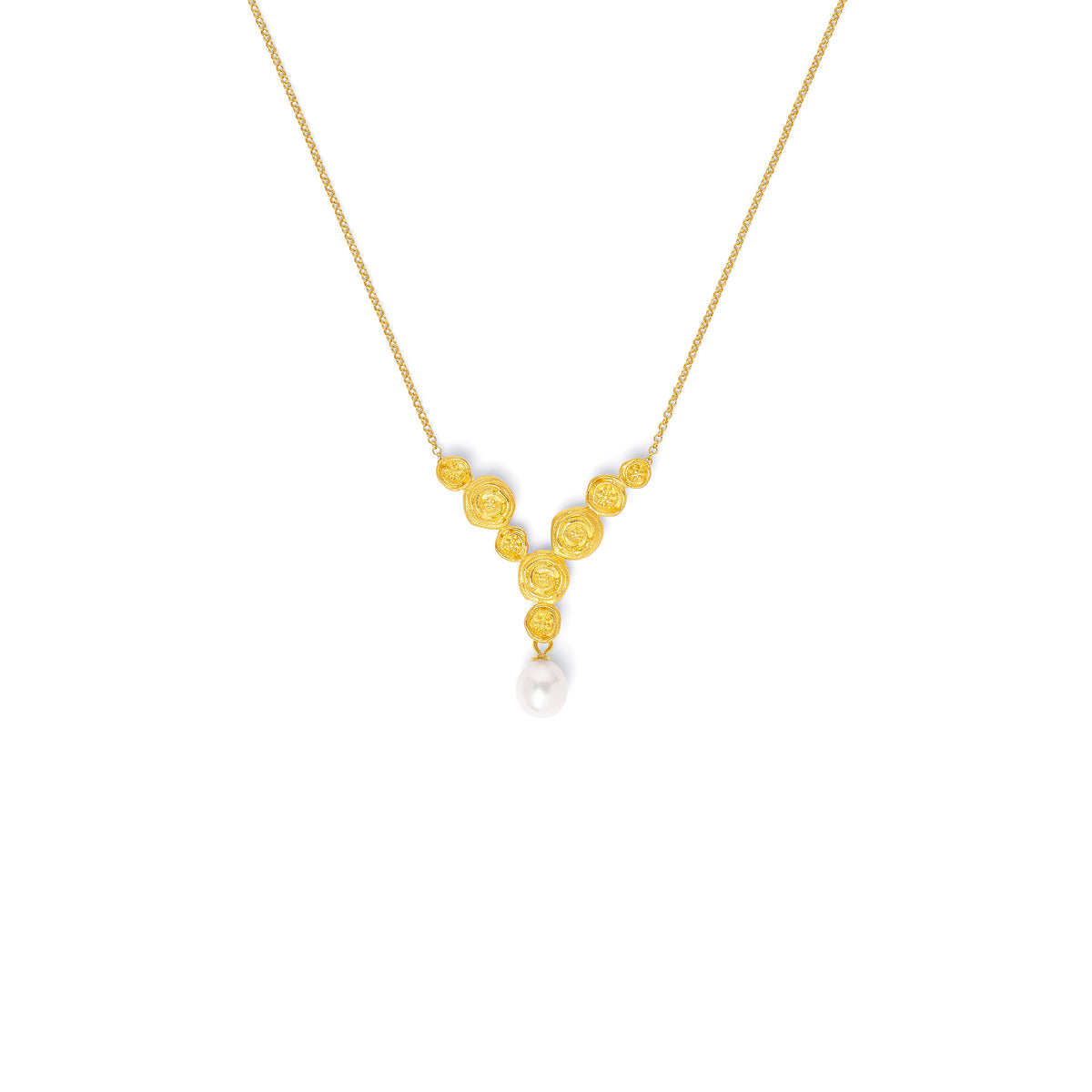 Halskette Yarosa von BERND WOLF aus 24-Karat-goldplattiertem Sterlingsilber mit Süßwasserperle, Designlinie Rose.