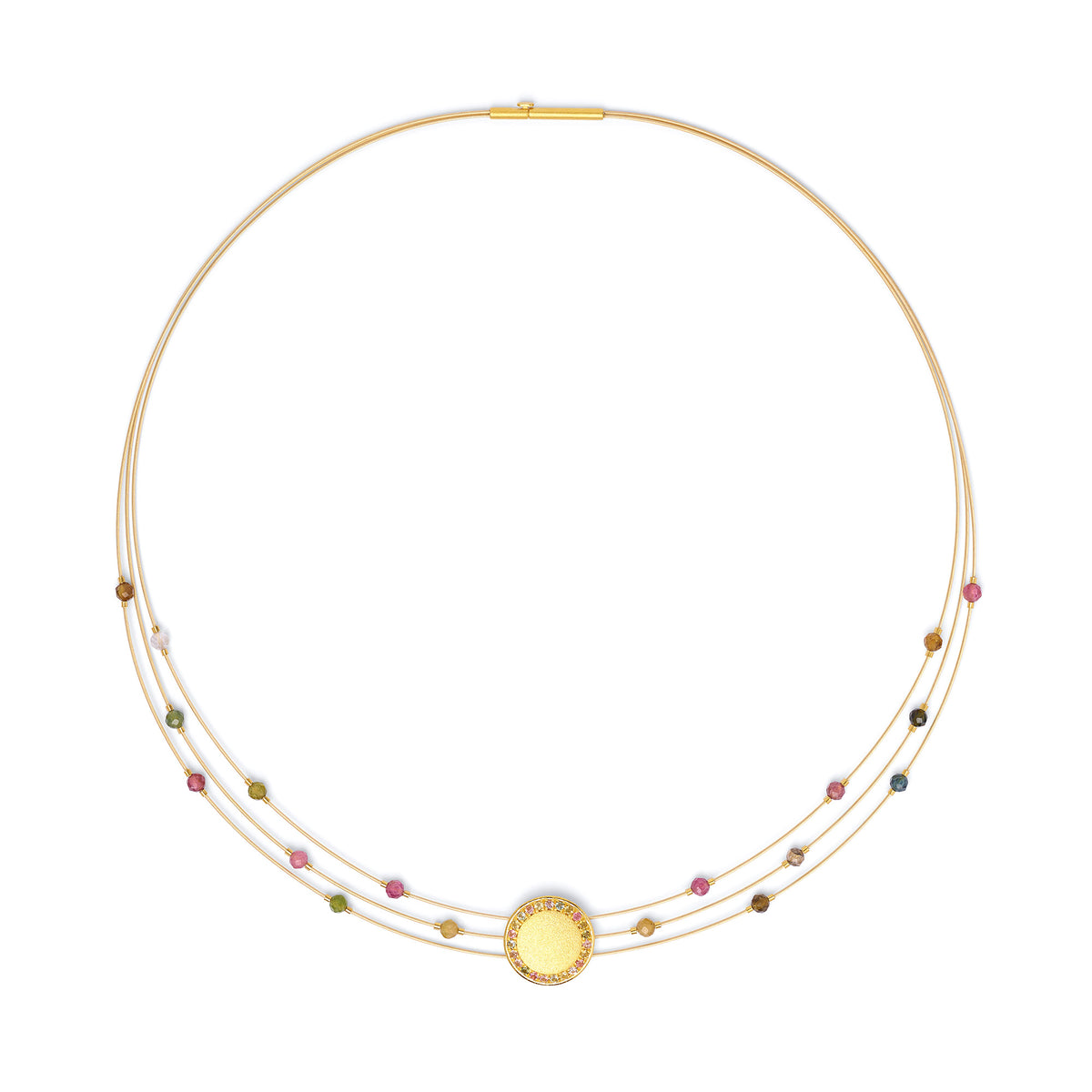 Collier Suntilia von BERND WOLF aus 24-Karat-goldplattiertem Sterlingsilber mit Turmalin, Designlinie Sun&Moon.