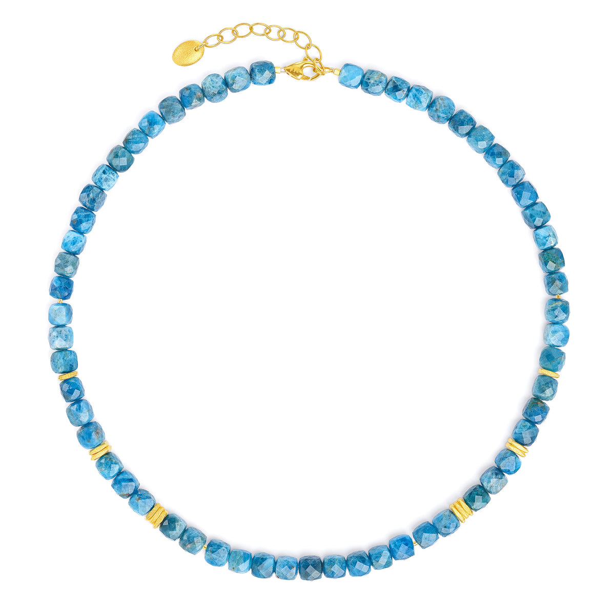 Halskette Fabello von BERND WOLF aus 24-Karat-goldplattiertem Sterlingsilber mit Apatit, Designlinie Cubes.