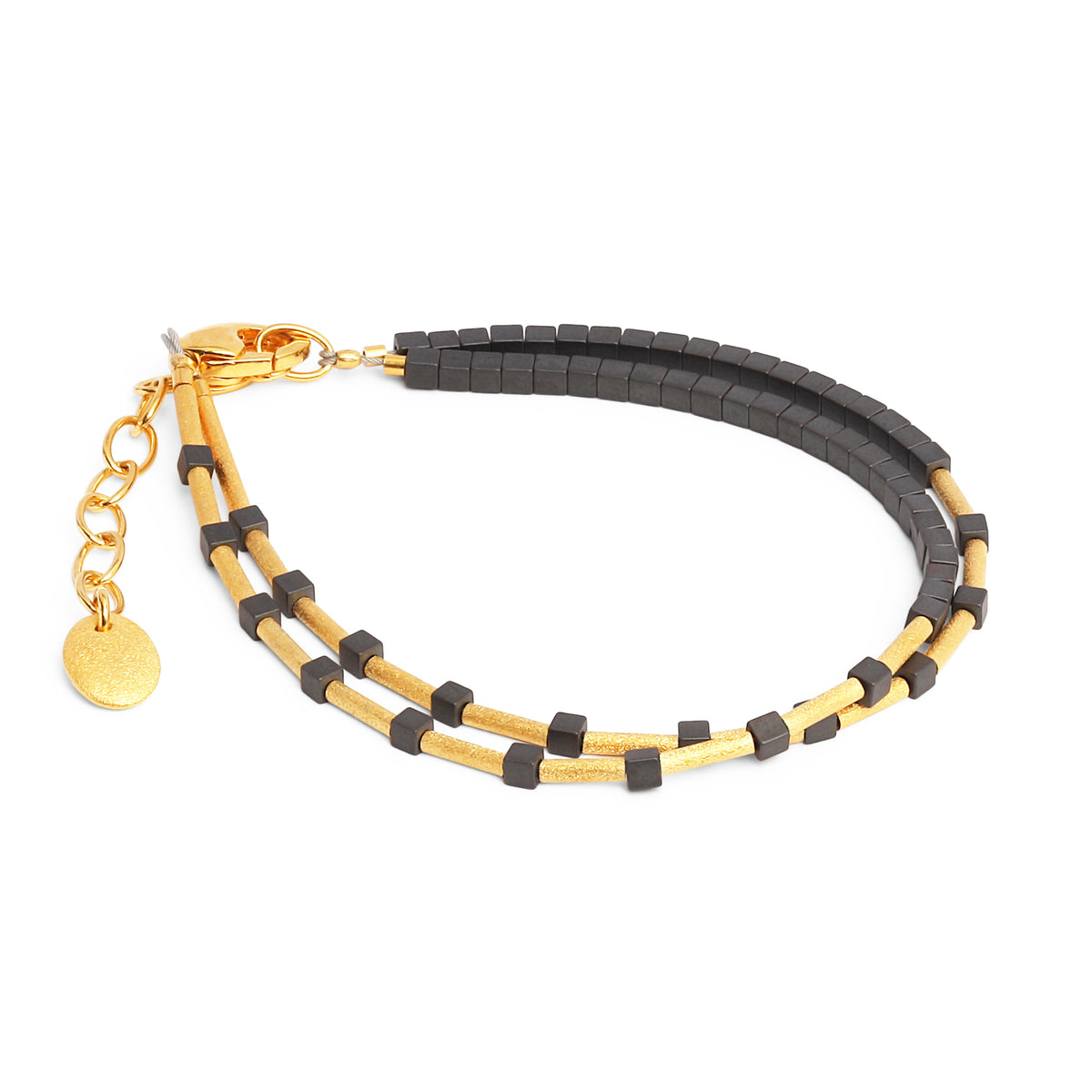 Armkette Clea von BERND WOLF aus 24-Karat-goldplattiertem Sterlingsilber mit Hämatin matt, Designlinie Cleopatra.