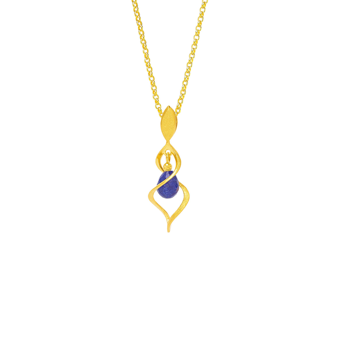 Kette mit Anhänger Spiroleni von BERND WOLF aus 24-Karat-goldplattiertem Sterlingsilber mit Lapislazuli, Designlinie Navette.