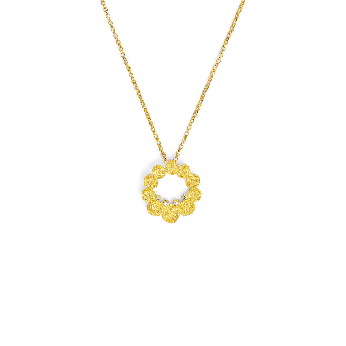 Kette mit Anhänger Rosenne von BERND WOLF aus 24-Karat-goldplattiertem Sterlingsilber mit Diamant, Designlinie Rose.