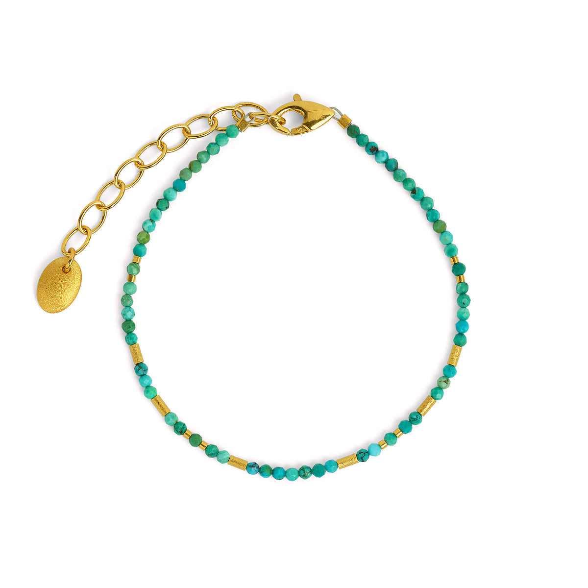Armkette Tabaci von BERND WOLF aus 24-Karat-goldplattiertem Sterlingsilber mit Türkis blau, Designlinie Cleopatra.